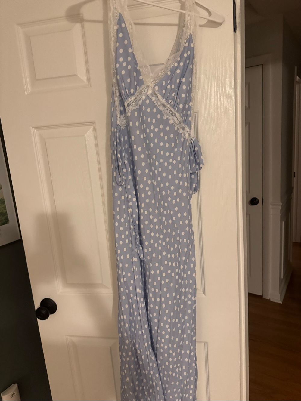 Rumored Light Blue Polka Dot Lace-Trim maxi